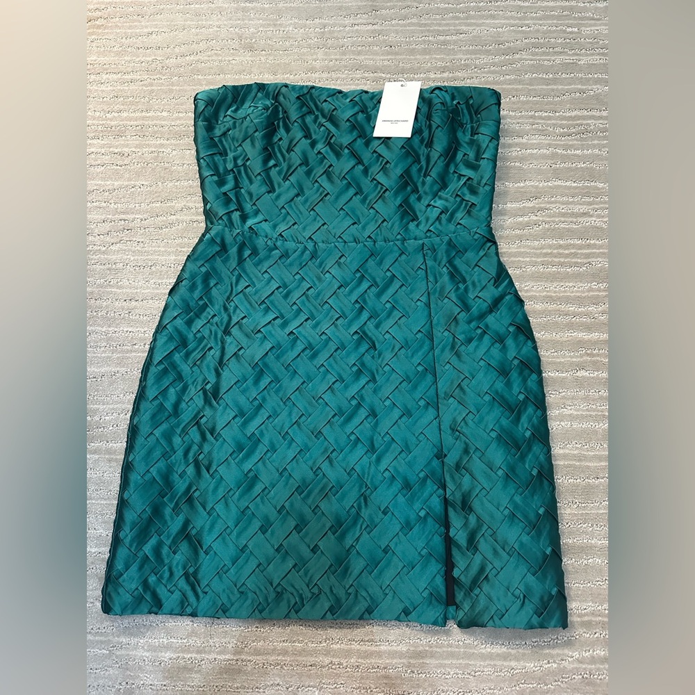 Amanda Uprichard Strapless Green Woven Slit Dress